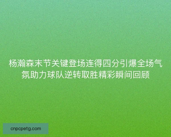 杨瀚森末节关键登场连得四分引爆全场气氛助力球队逆转取胜精彩瞬间回顾